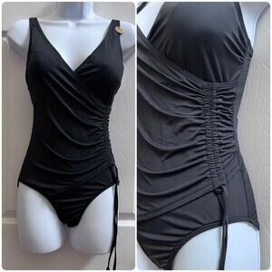 Nip Tuck New Swimwear Must Haves Black Ruched One Piece Swimsuit Size 4